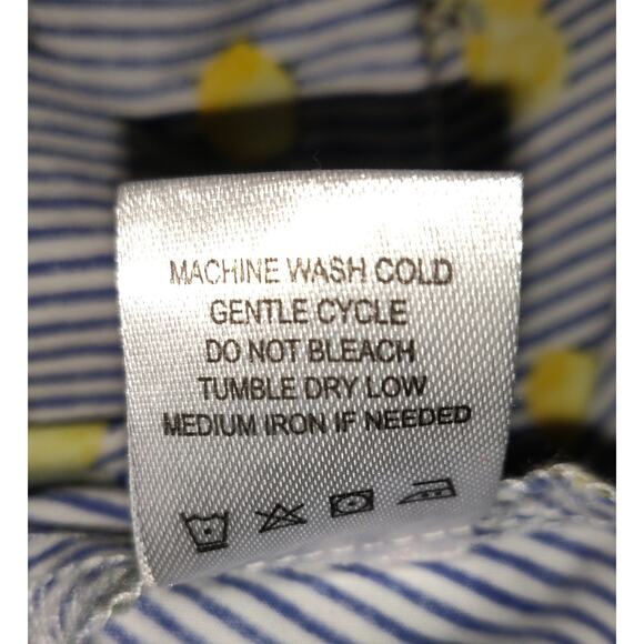 Chloe & Rene Blue Pinstripe Sleeveless Shirt Dress XL Lemon Print Cotton Belted - Picture 10 of 16